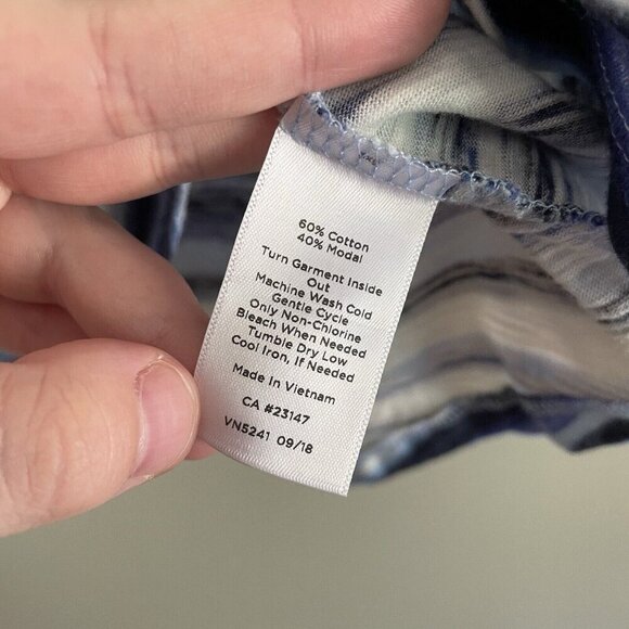 Talbots Petie Women SZ S Blue/White Striped Split Neck Tie Collar 3/4 Sleeve Top - Picture 7 of 8